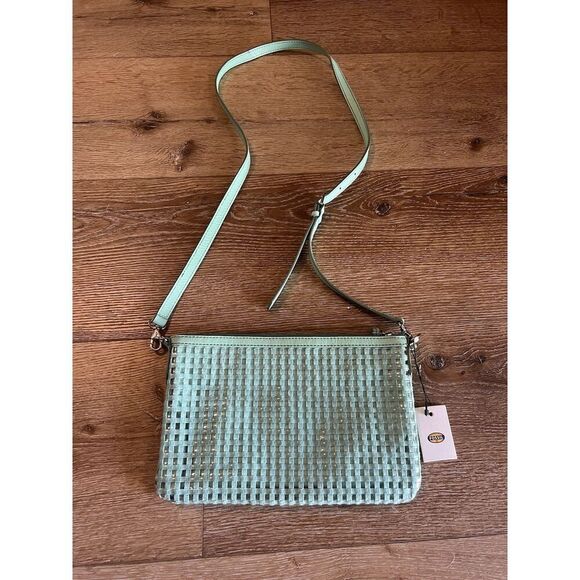 Fossil Purse Mint Green Woven Crossbody Bag Clutch ZB5715 Card Slots Lined - Picture 1 of 3
